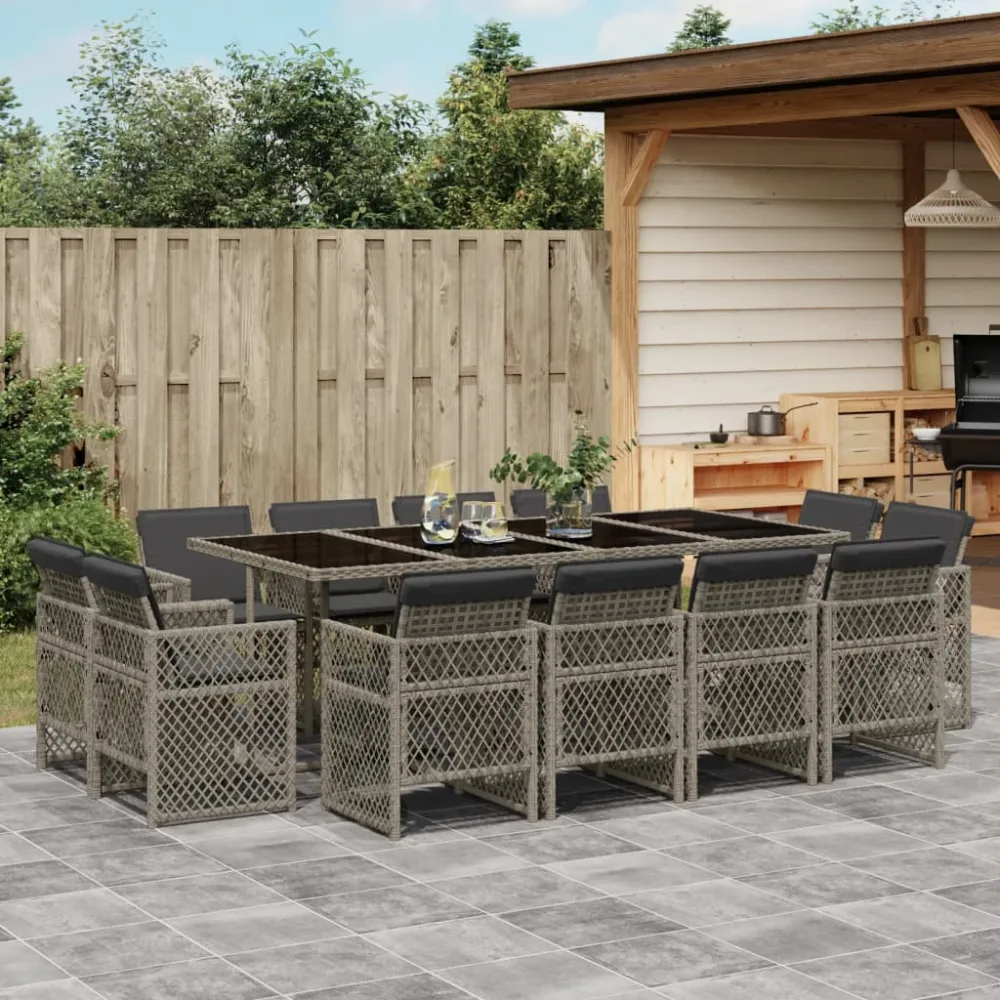 13-delige Tuinset met kussens poly rattan grijs vidaXL