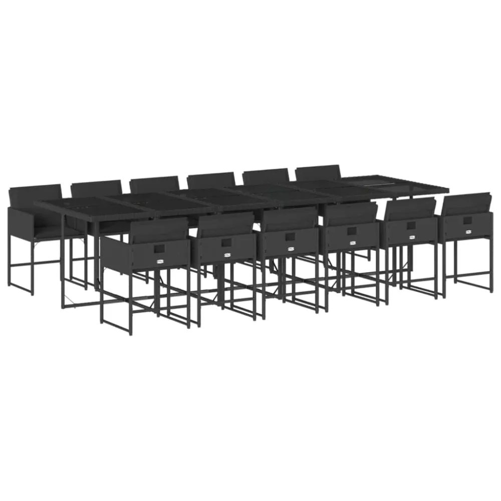 13-delige Tuinset met kussens poly rattan zwart vidaXL