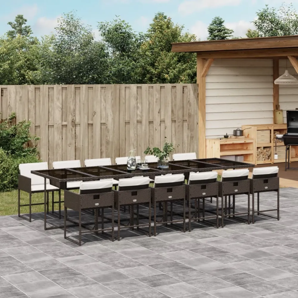 13-delige Tuinset met kussens poly rattan bruin vidaXL
