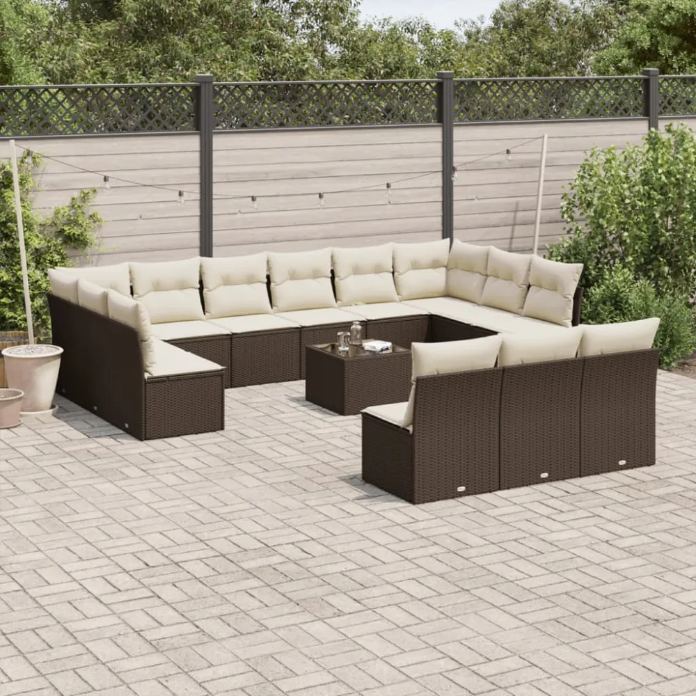 14-delige Loungeset met kussens poly rattan bruin vidaXL