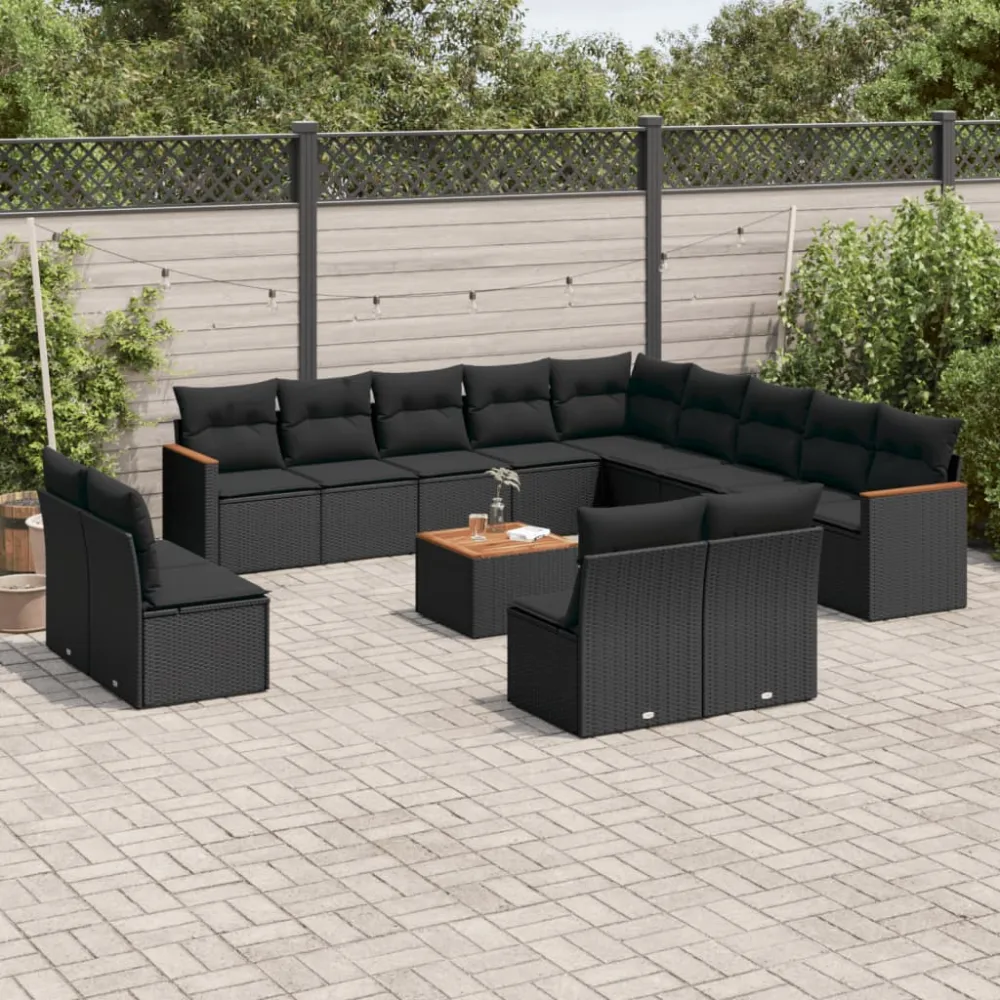 14-delige Loungeset met kussens poly rattan zwart vidaXL
