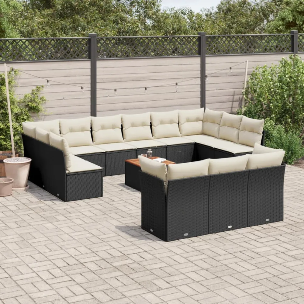 14-delige Loungeset met kussens poly rattan zwart vidaXL