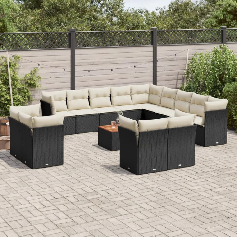 14-delige Loungeset met kussens poly rattan zwart vidaXL