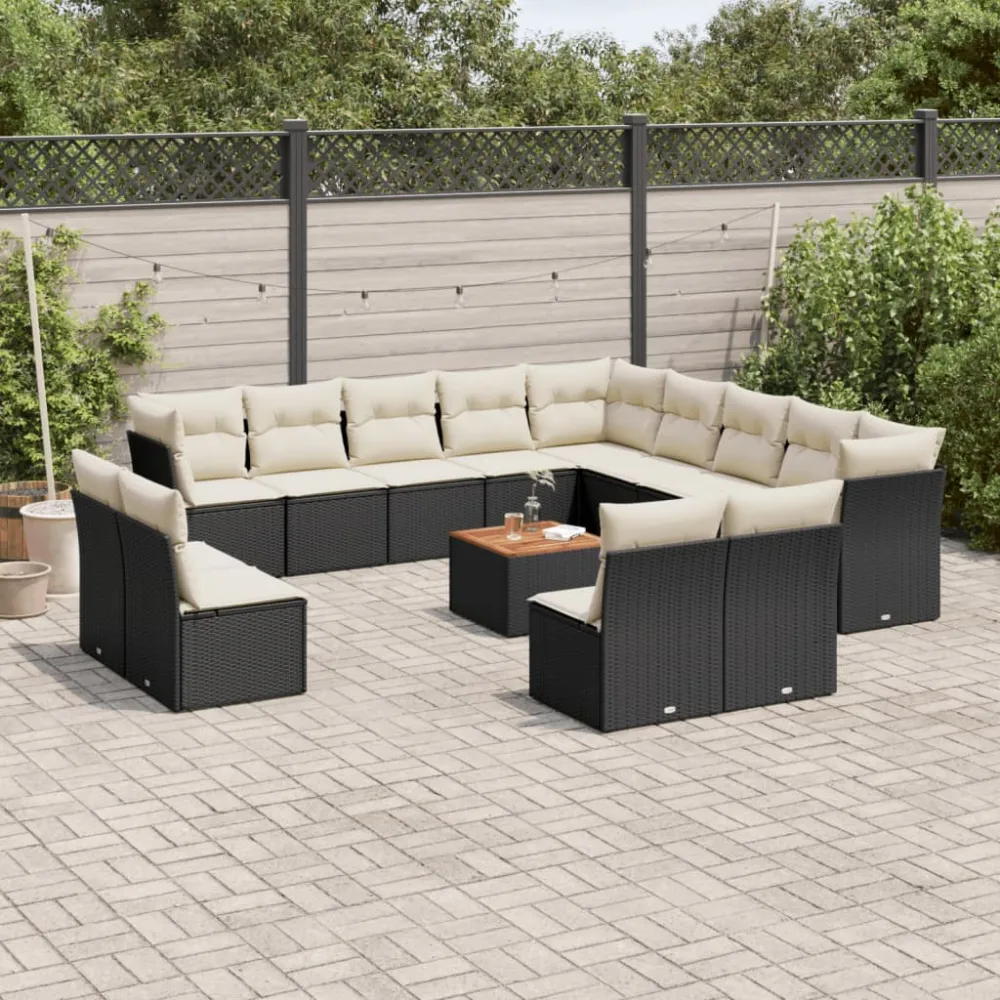 14-delige Loungeset met kussens poly rattan zwart vidaXL