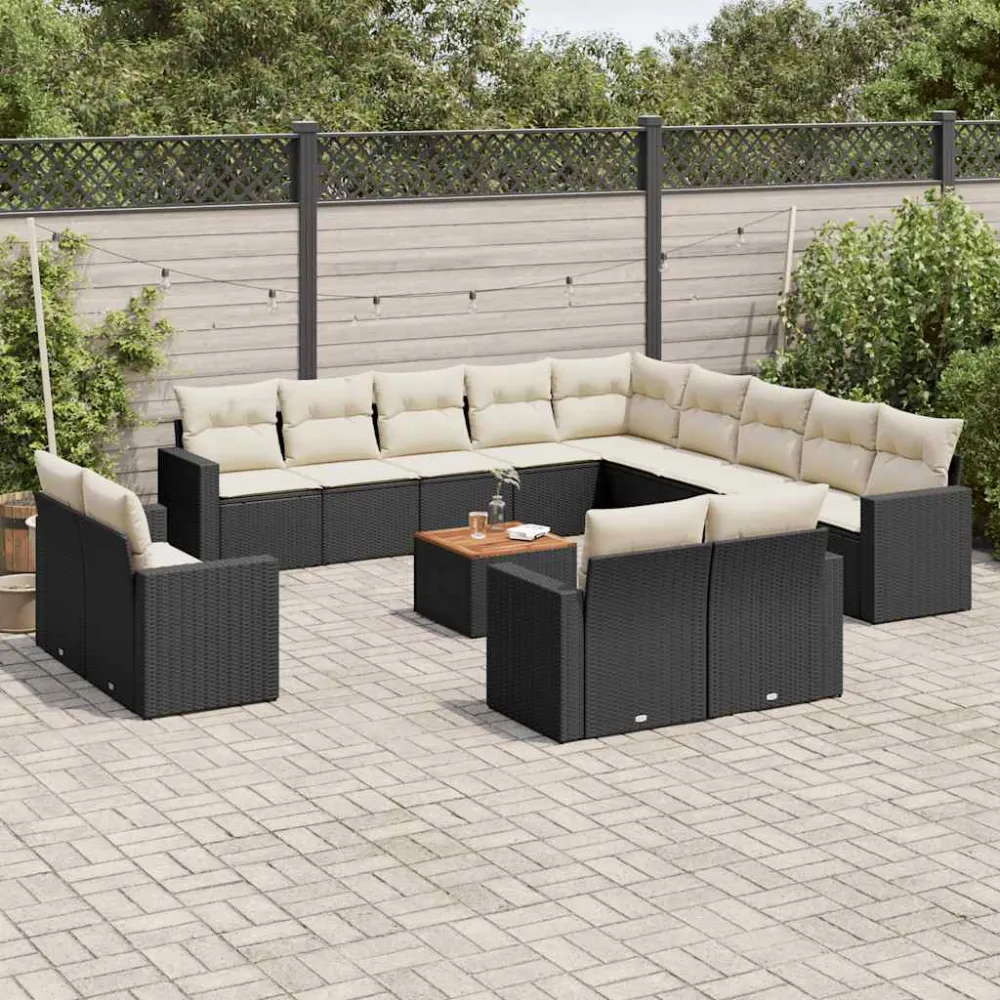 14-delige Loungeset met kussens poly rattan zwart vidaXL