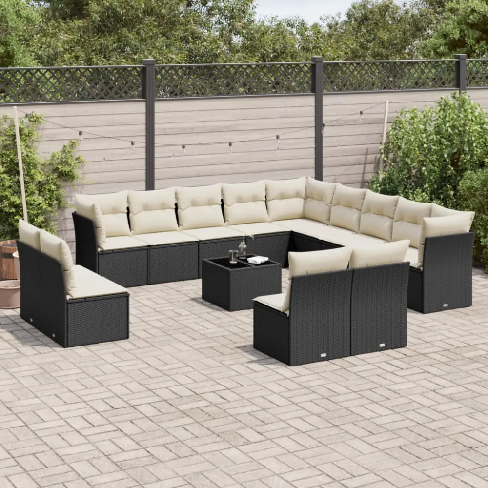 14-delige Loungeset met kussens poly rattan zwart vidaXL