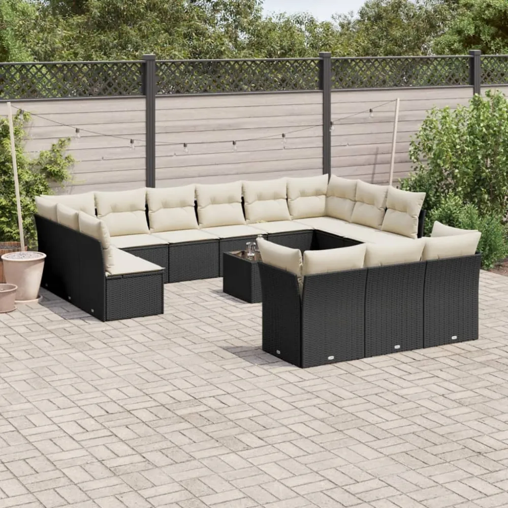 14-delige Loungeset met kussens poly rattan zwart vidaXL