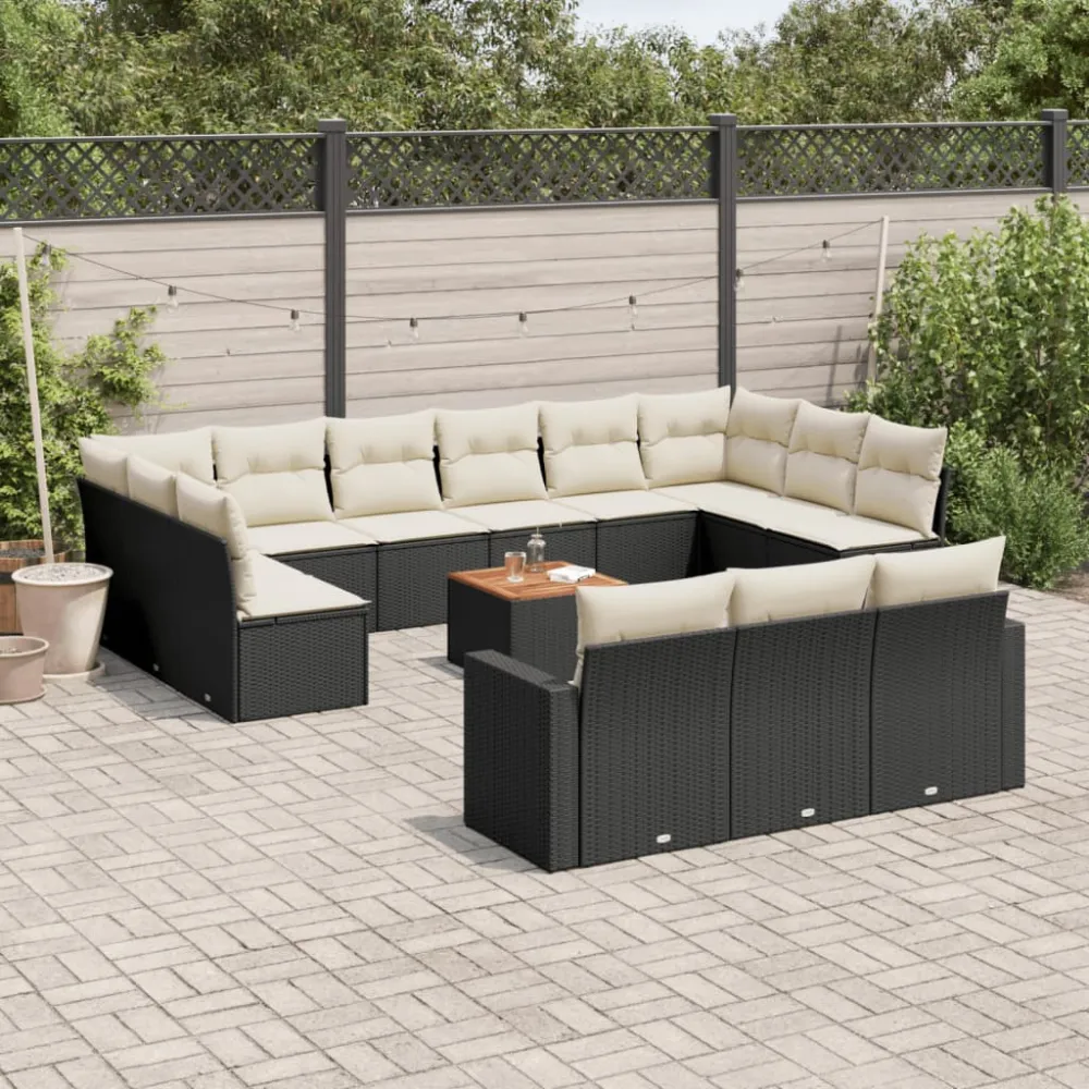 14-delige Loungeset met kussens poly rattan zwart vidaXL