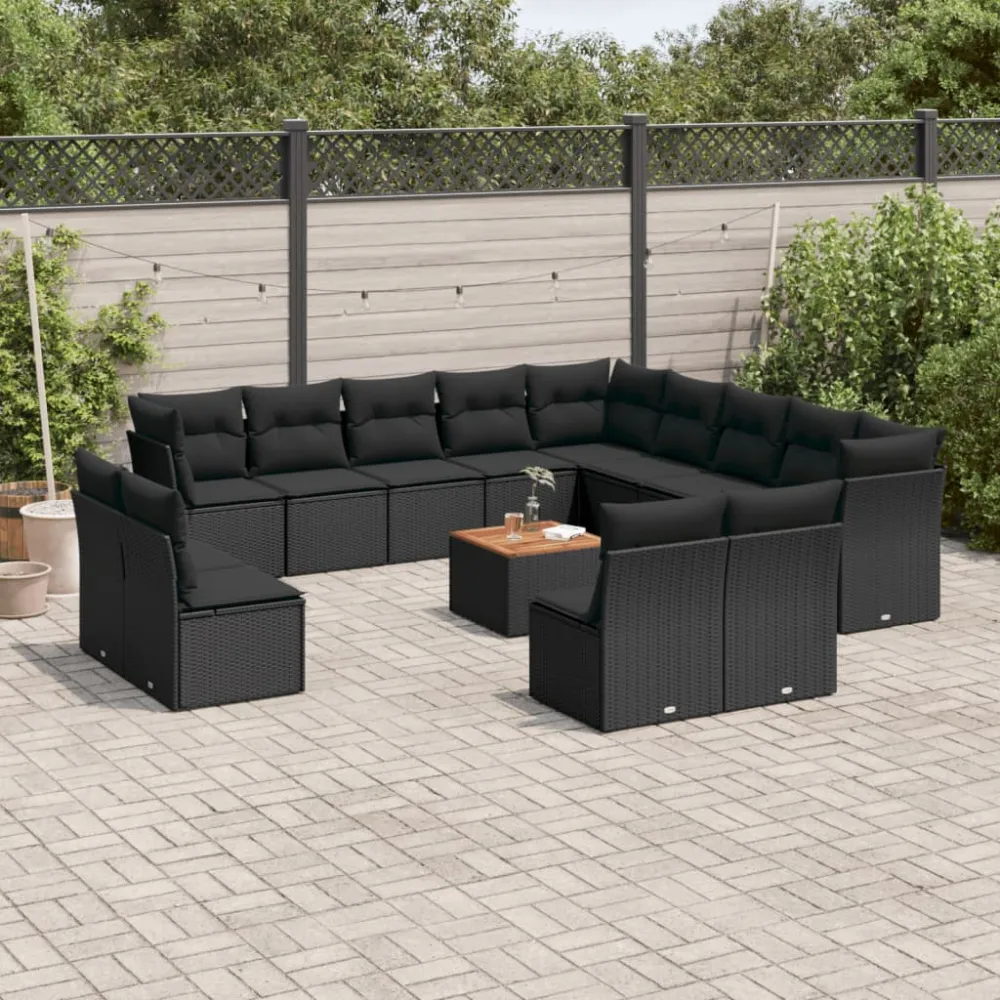 14-delige Loungeset met kussens poly rattan zwart vidaXL