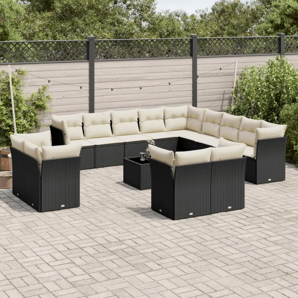 14-delige Loungeset met kussens poly rattan zwart vidaXL