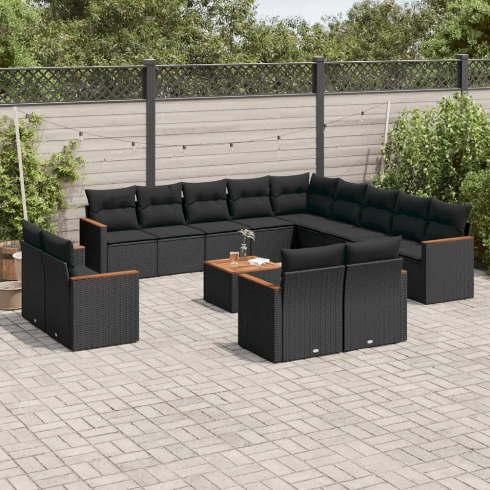 14-delige Loungeset met kussens poly rattan zwart vidaXL