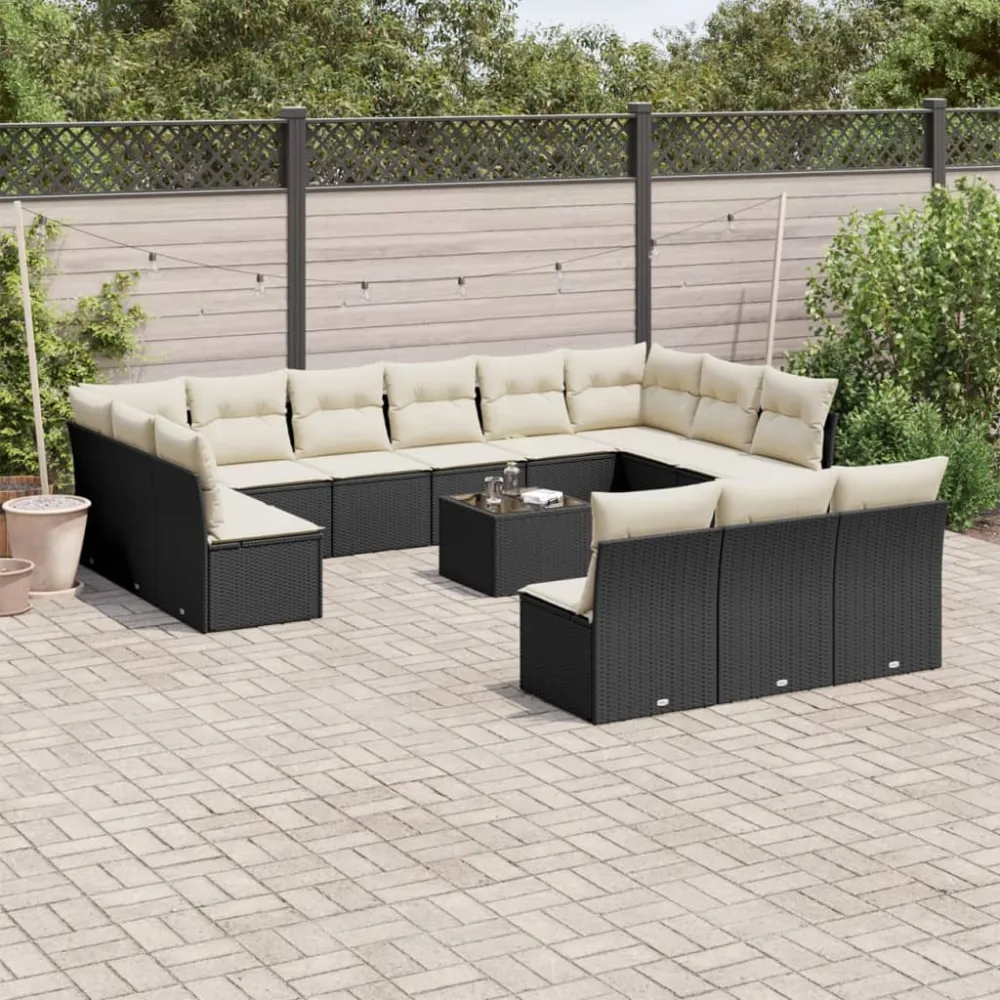 14-delige Loungeset met kussens poly rattan zwart vidaXL