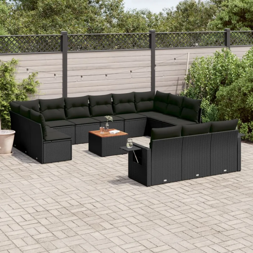 14-delige Loungeset met kussens poly rattan zwart vidaXL