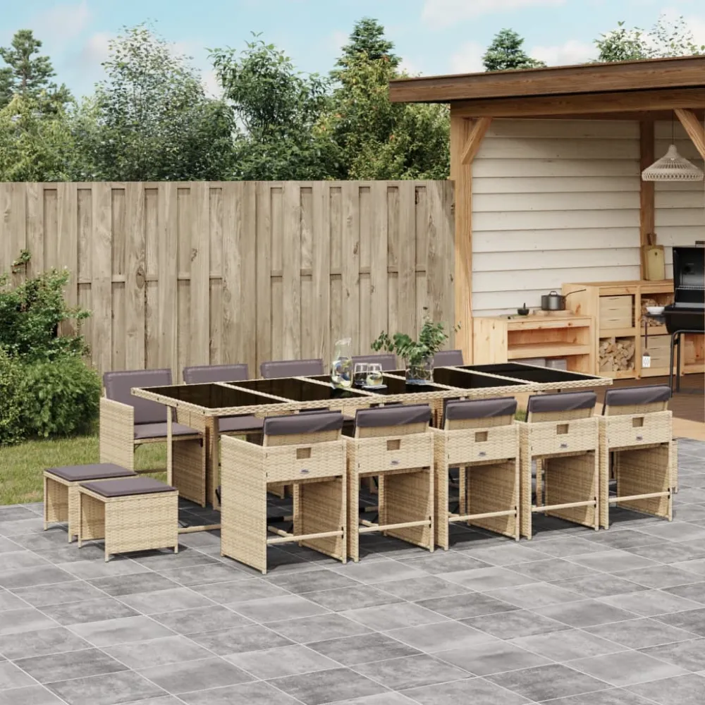 15-delige Tuinset met kussens poly rattan gemengd beige vidaXL