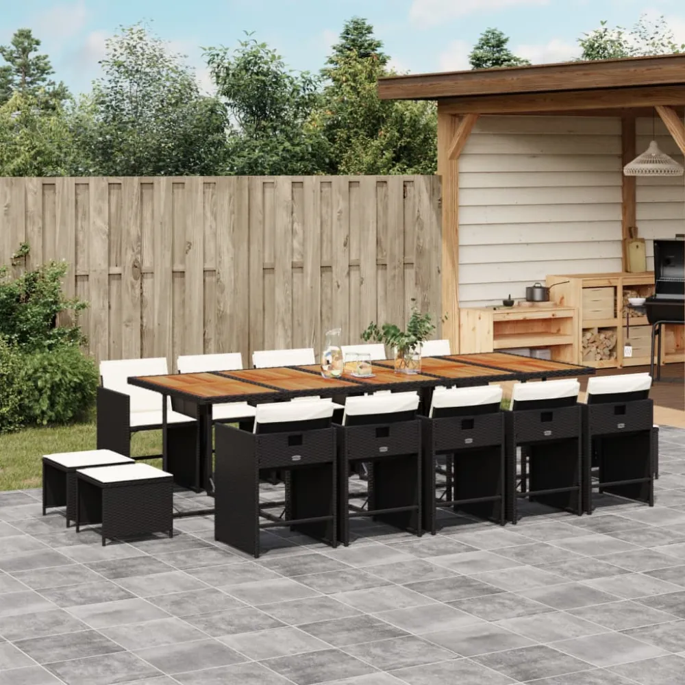15-delige Tuinset met kussens poly rattan zwart vidaXL