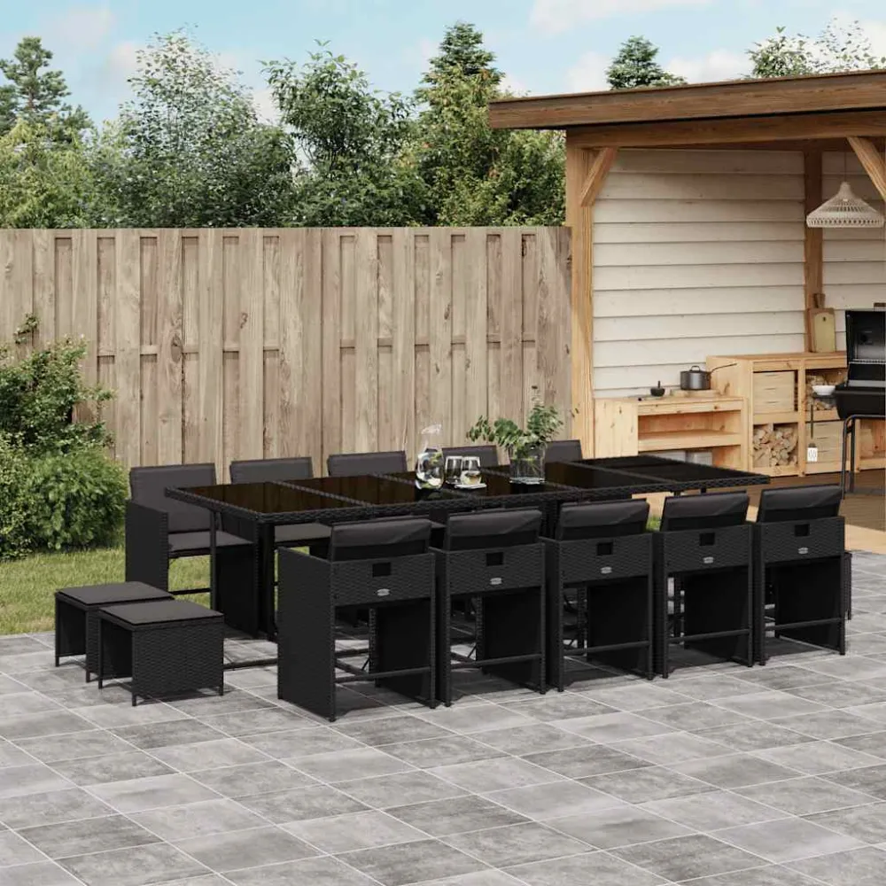 15-delige Tuinset met kussens poly rattan zwart vidaXL