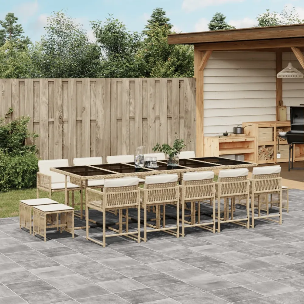15-delige Tuinset met kussens poly rattan beige vidaXL