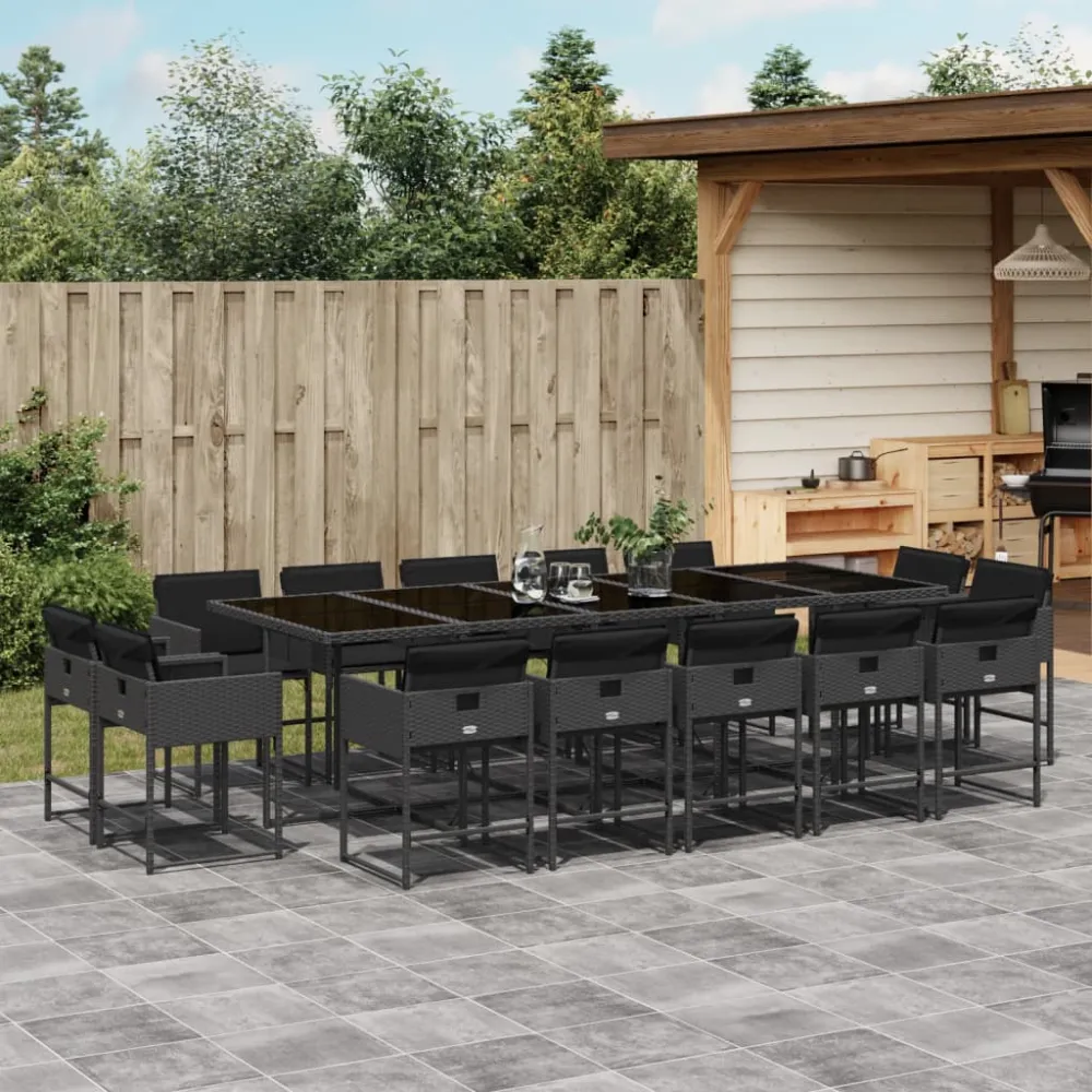 15-delige Tuinset met kussens poly rattan zwart vidaXL