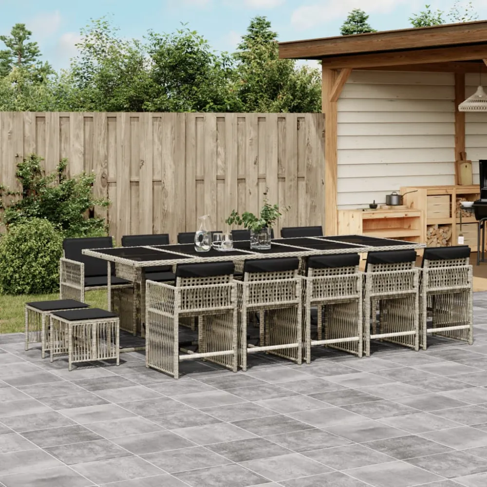 15-delige Tuinset met kussens poly rattan lichtgrijs vidaXL