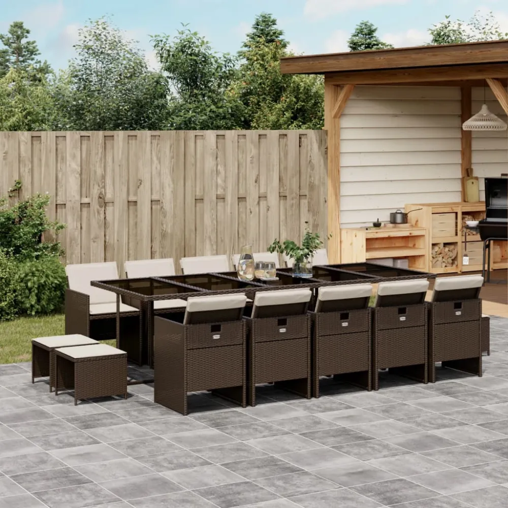 15-delige Tuinset met kussens poly rattan bruin vidaXL