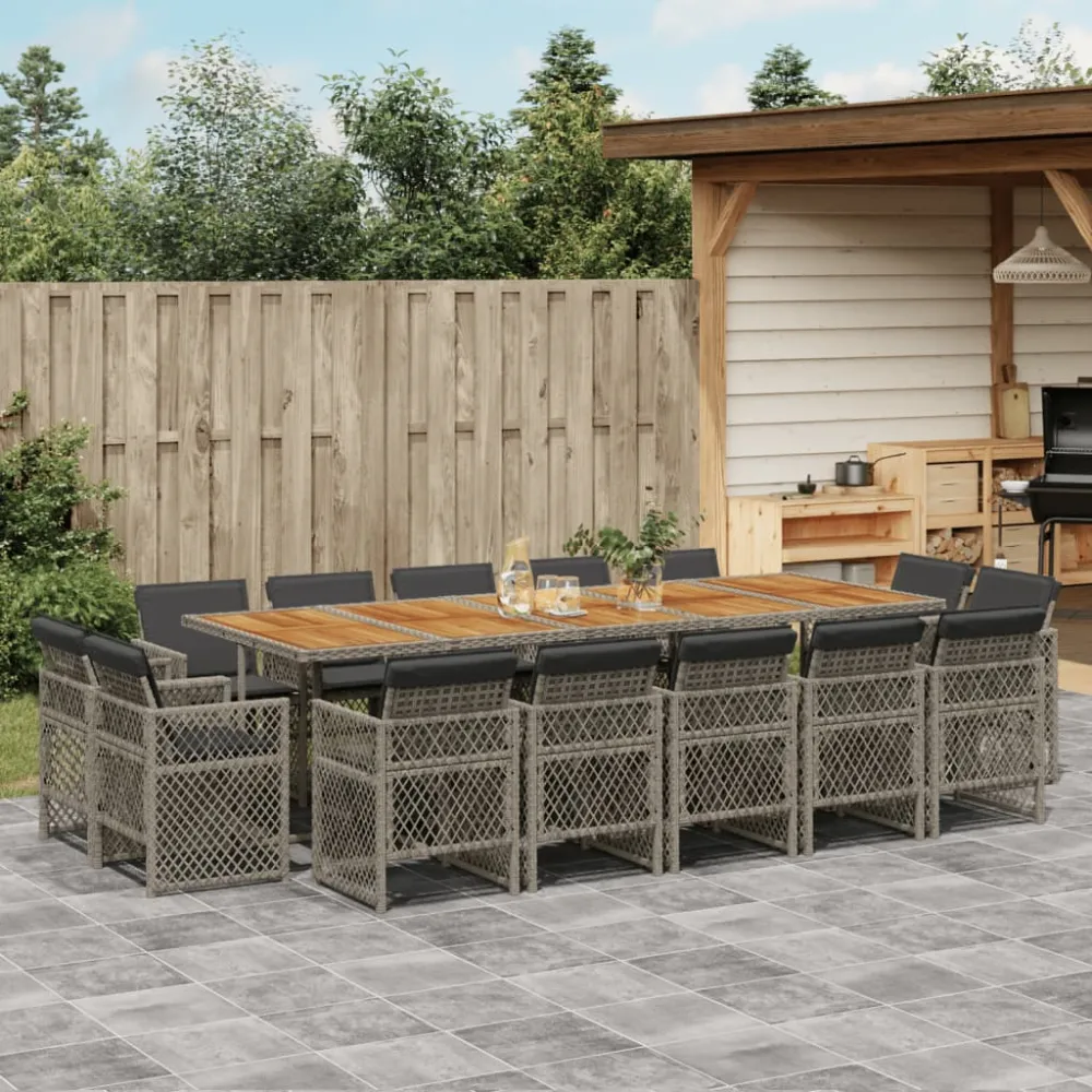 15-delige Tuinset met kussens poly rattan grijs vidaXL