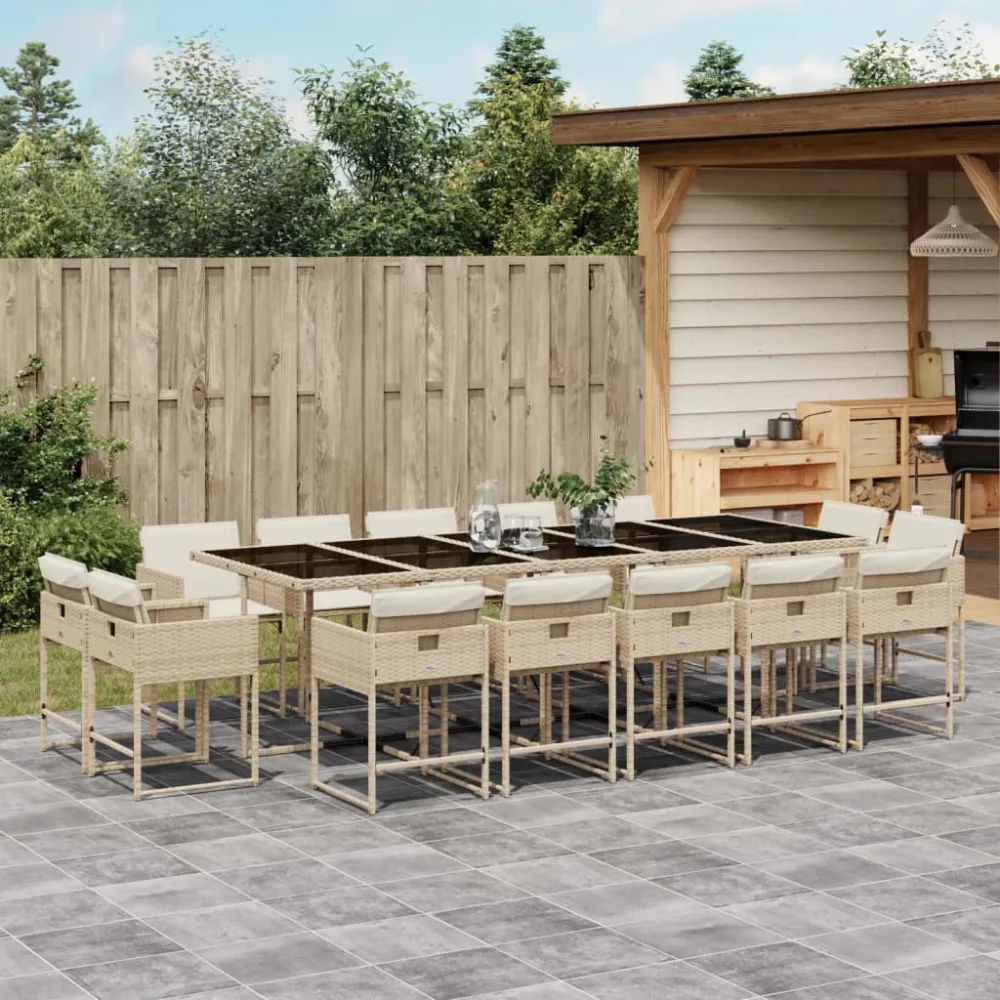 15-delige Tuinset met kussens poly rattan beige vidaXL