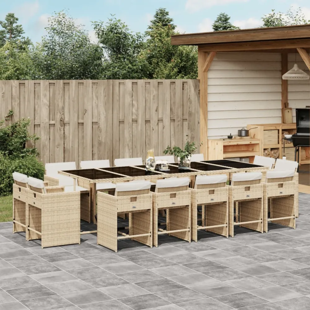 15-delige Tuinset met kussens poly rattan beige vidaXL