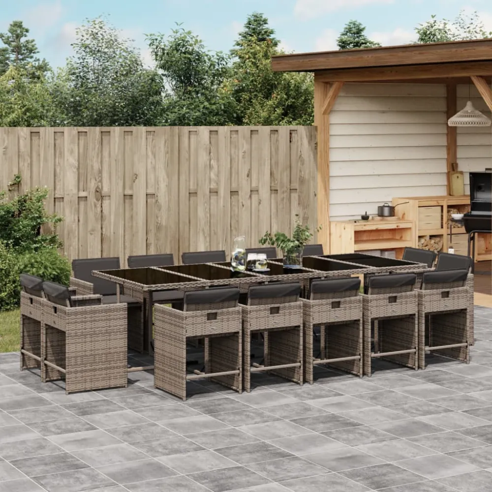 15-delige Tuinset met kussens poly rattan grijs vidaXL