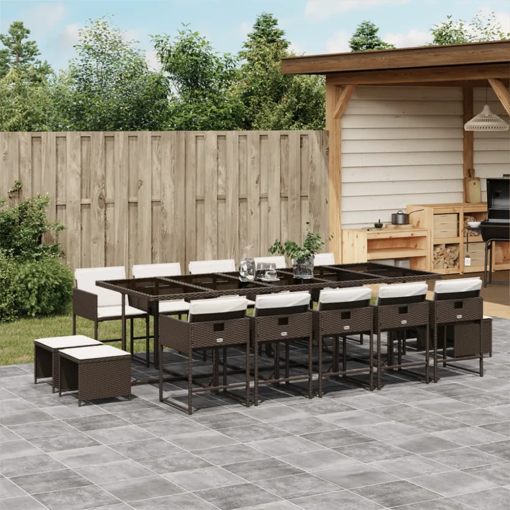 15-delige Tuinset met kussens poly rattan bruin vidaXL