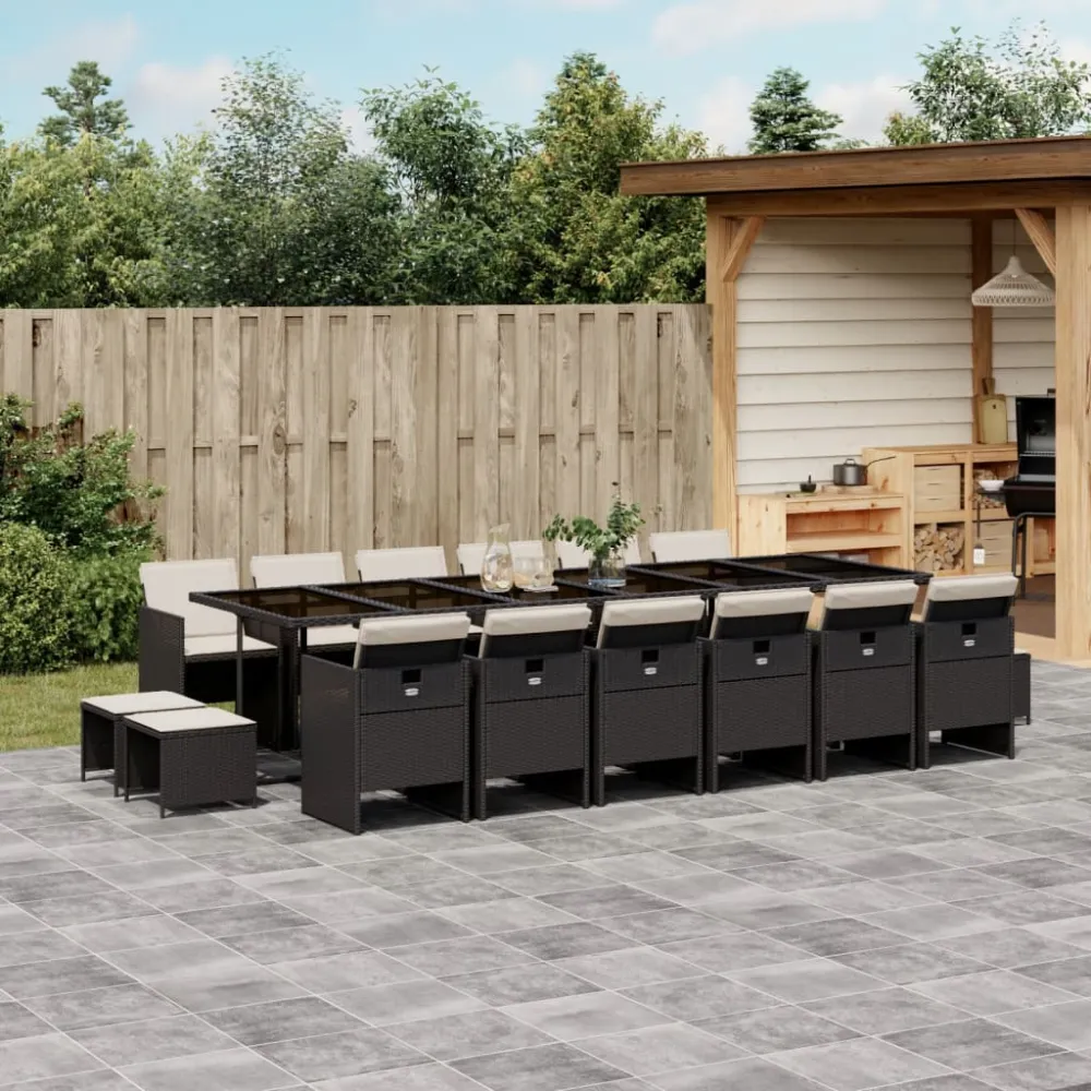 17-delige Tuinset met kussens poly rattan zwart vidaXL