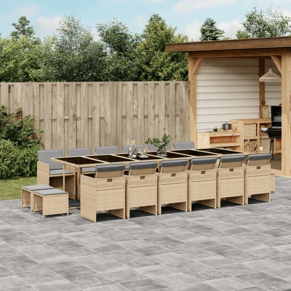 17-delige Tuinset met kussens poly rattan gemengd beige vidaXL