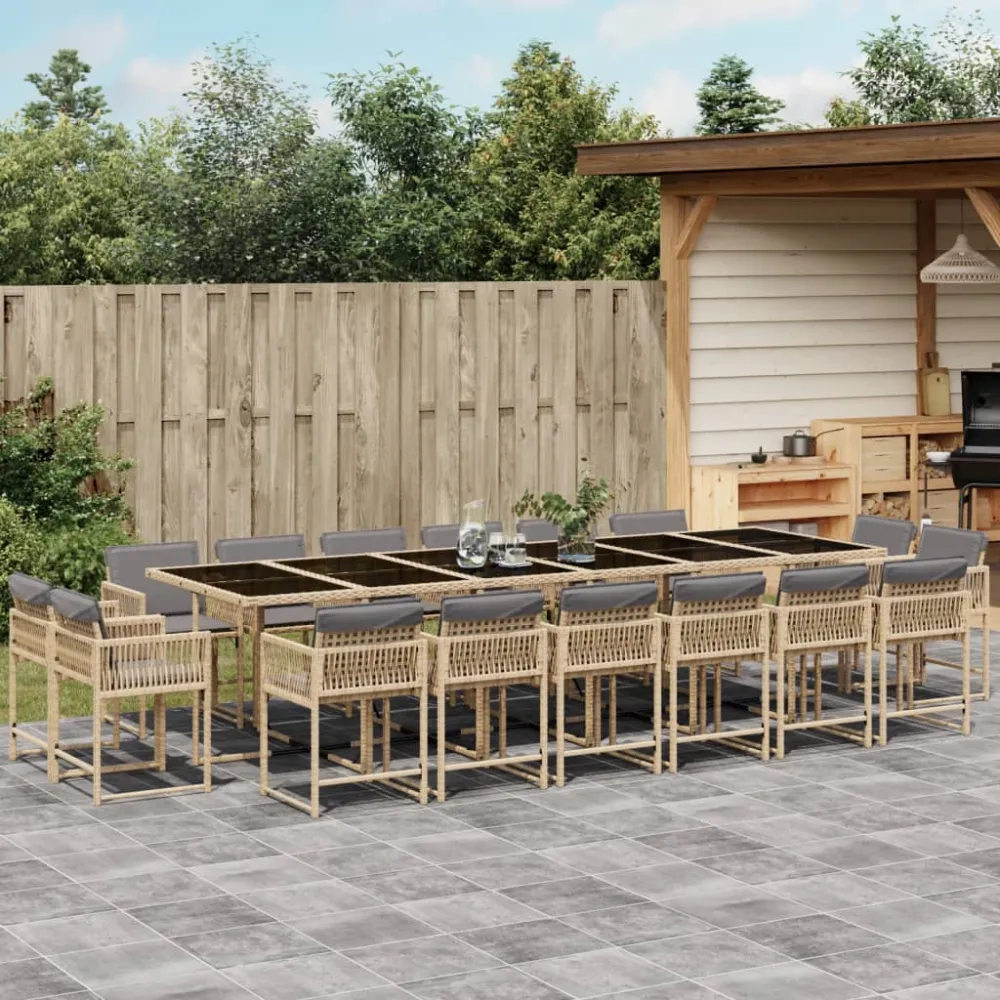 17-delige Tuinset met kussens poly rattan gemengd beige vidaXL