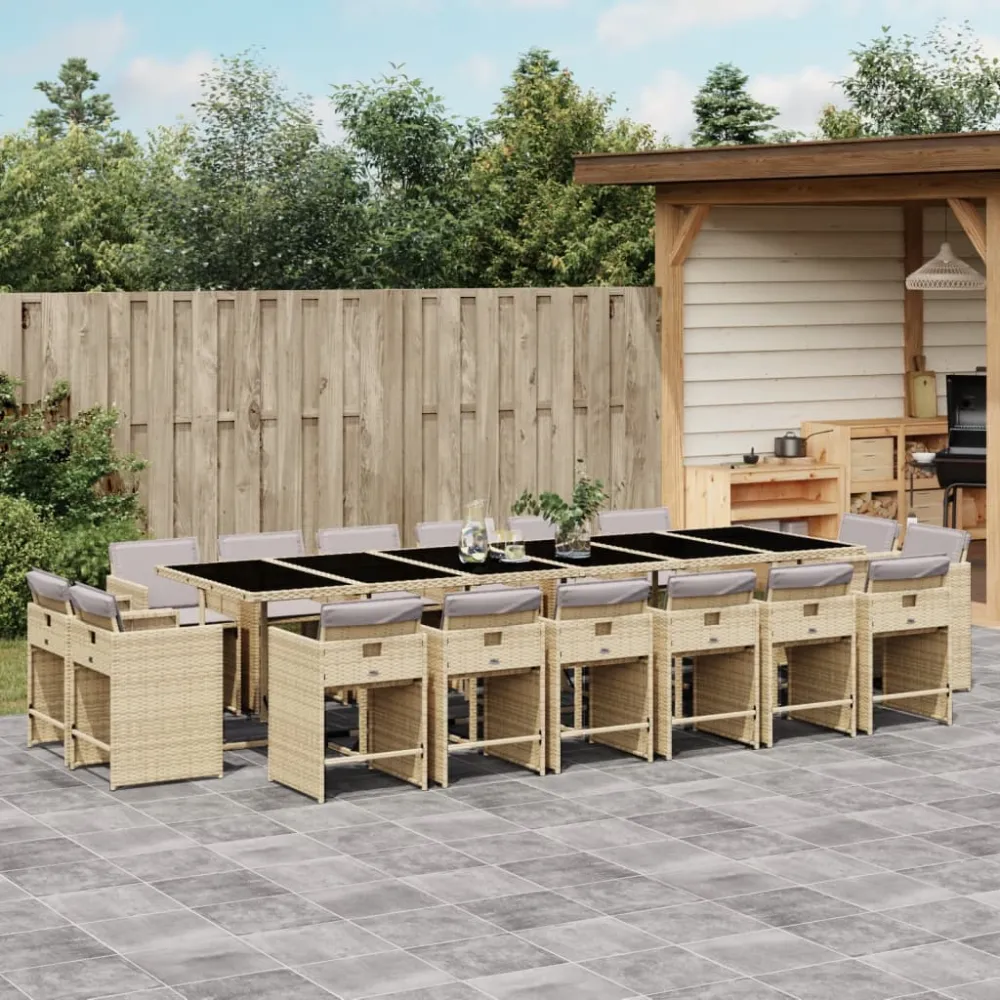 17-delige Tuinset met kussens poly rattan gemengd beige vidaXL