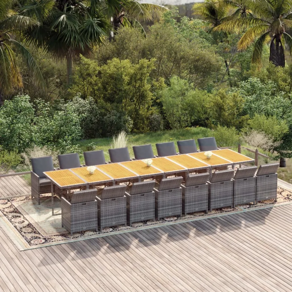 17-delige Tuinset met kussens poly rattan grijs vidaXL