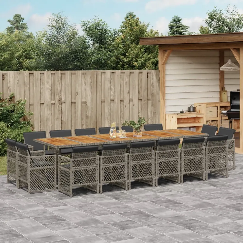 17-delige Tuinset met kussens poly rattan grijs vidaXL