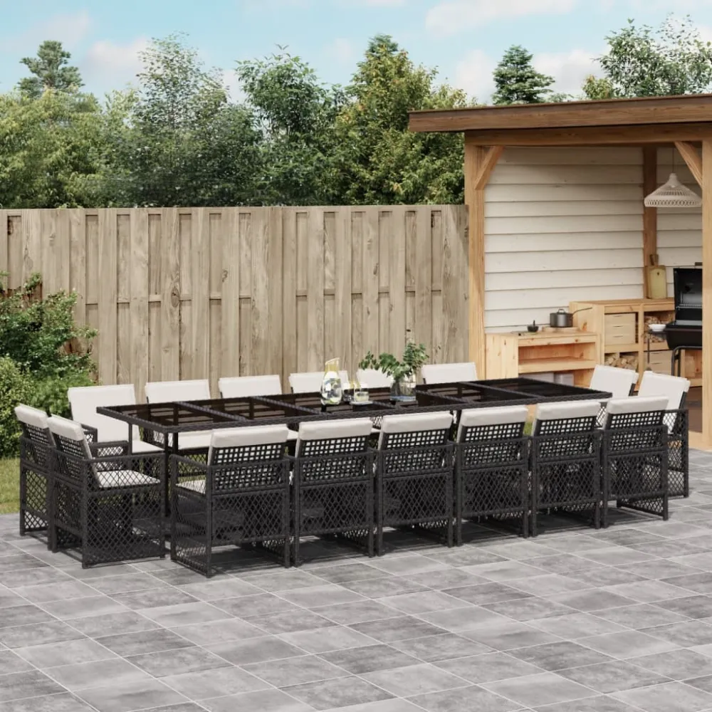 17-delige Tuinset met kussens poly rattan zwart vidaXL
