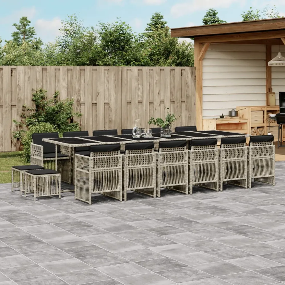 17-delige Tuinset met kussens poly rattan lichtgrijs vidaXL