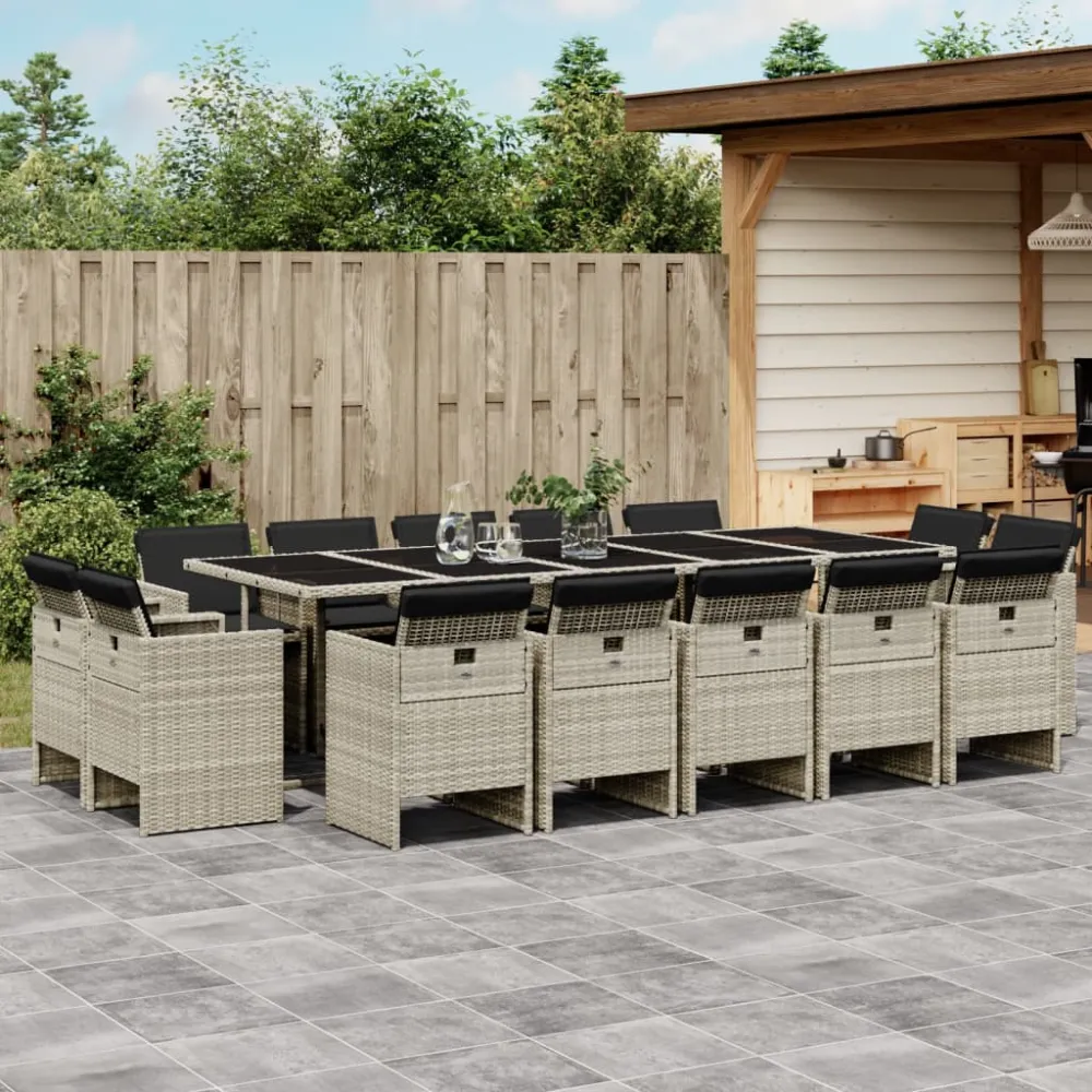 17-delige Tuinset met kussens poly rattan lichtgrijs vidaXL