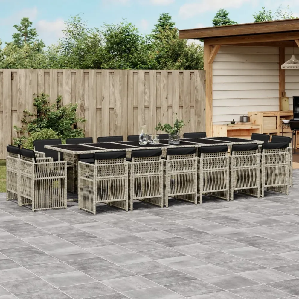 17-delige Tuinset met kussens poly rattan lichtgrijs vidaXL