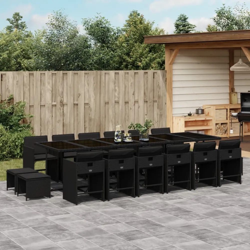 17-delige Tuinset met kussens poly rattan zwart vidaXL