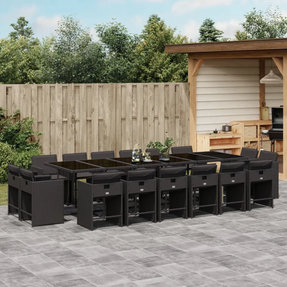 17-delige Tuinset met kussens poly rattan zwart vidaXL