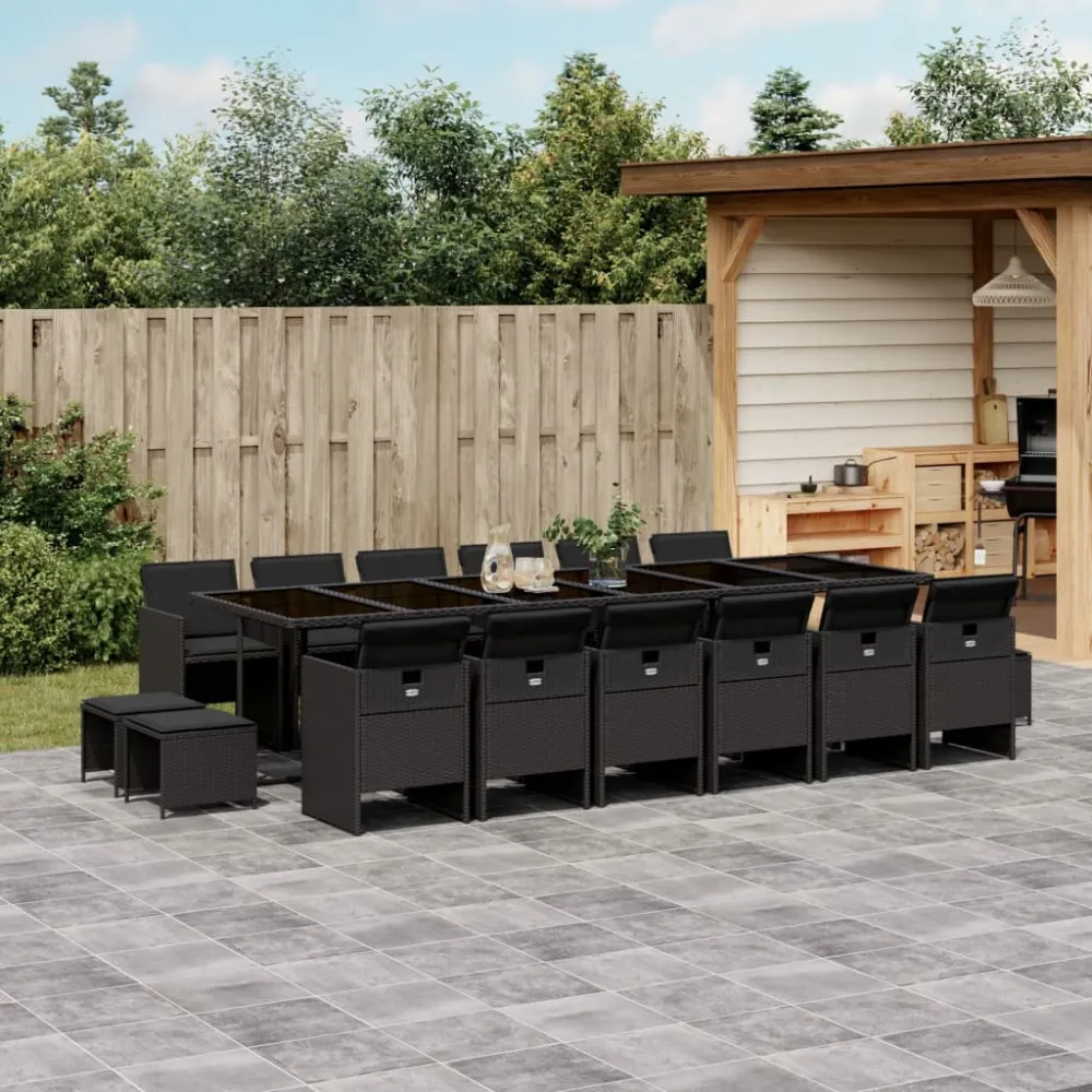 17-delige Tuinset met kussens poly rattan zwart vidaXL