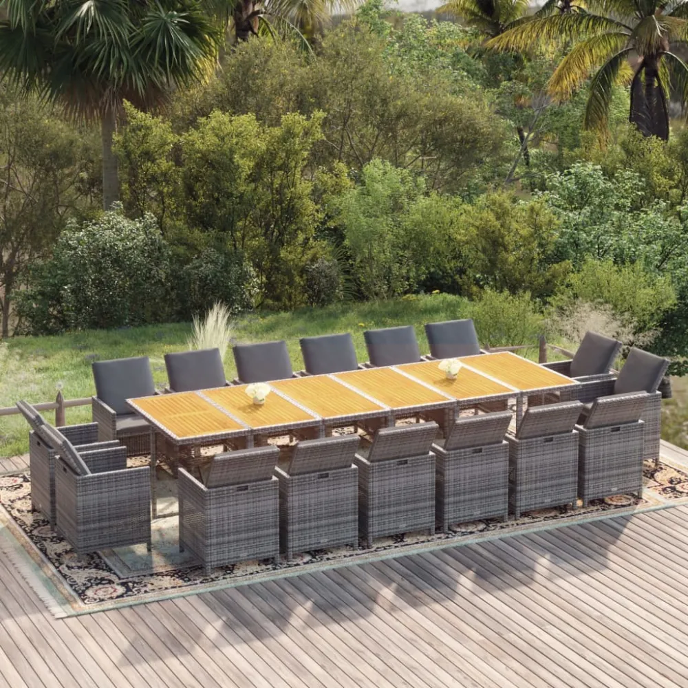 17-delige Tuinset met kussens poly rattan grijs vidaXL