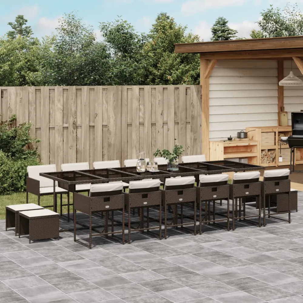 17-delige Tuinset met kussens poly rattan bruin vidaXL