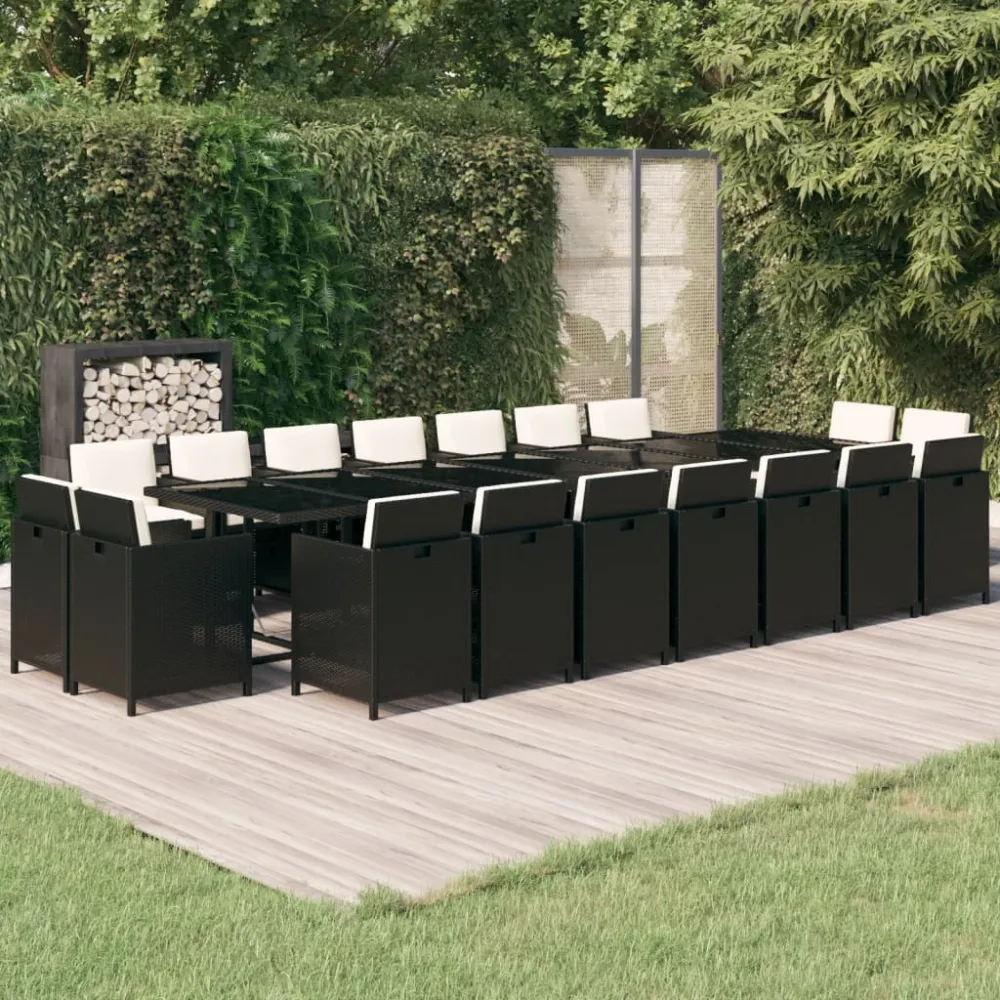 19-delige Tuinset met kussens poly rattan zwart vidaXL