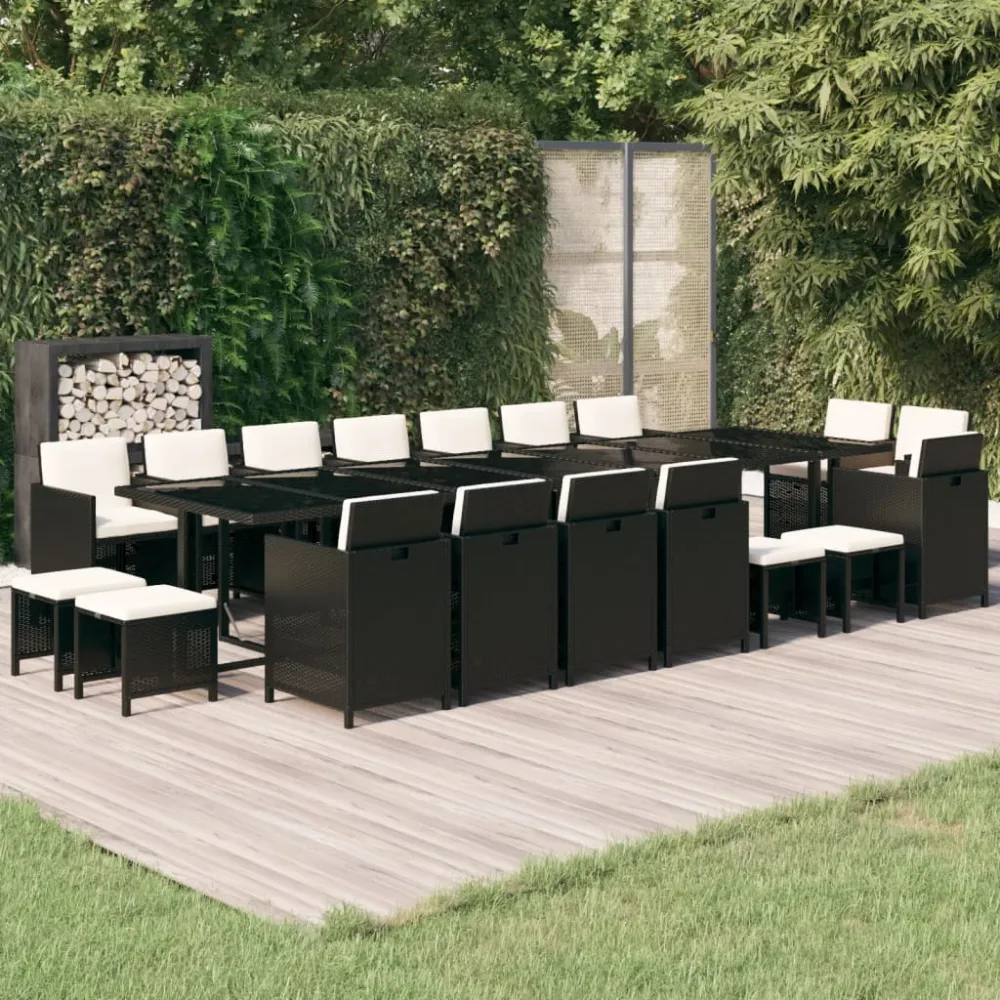 19-delige Tuinset met kussens poly rattan zwart vidaXL
