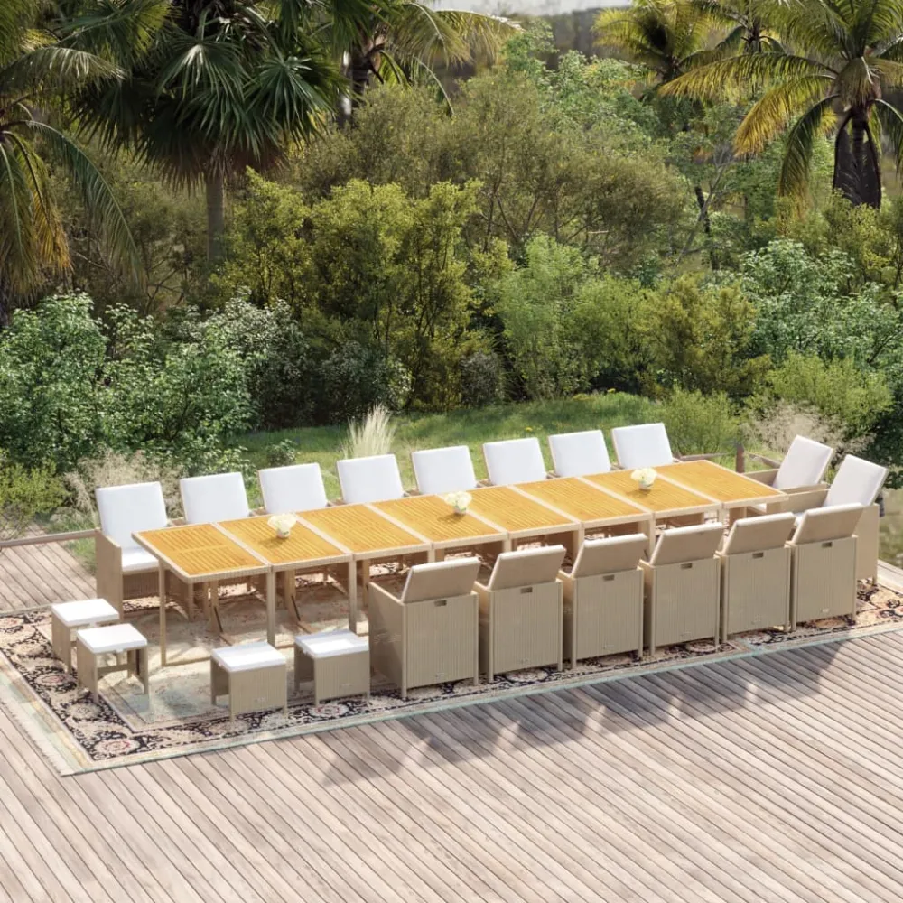 21-delige Tuinset met kussens poly rattan beige vidaXL