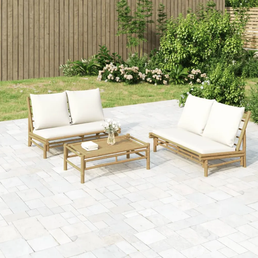 2-delige Loungeset met kussens bamboe crèmewit vidaXL