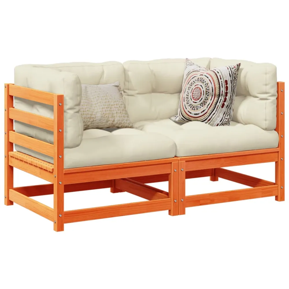 2-delige Loungeset met kussens massief grenenhout wasbruin vidaXL