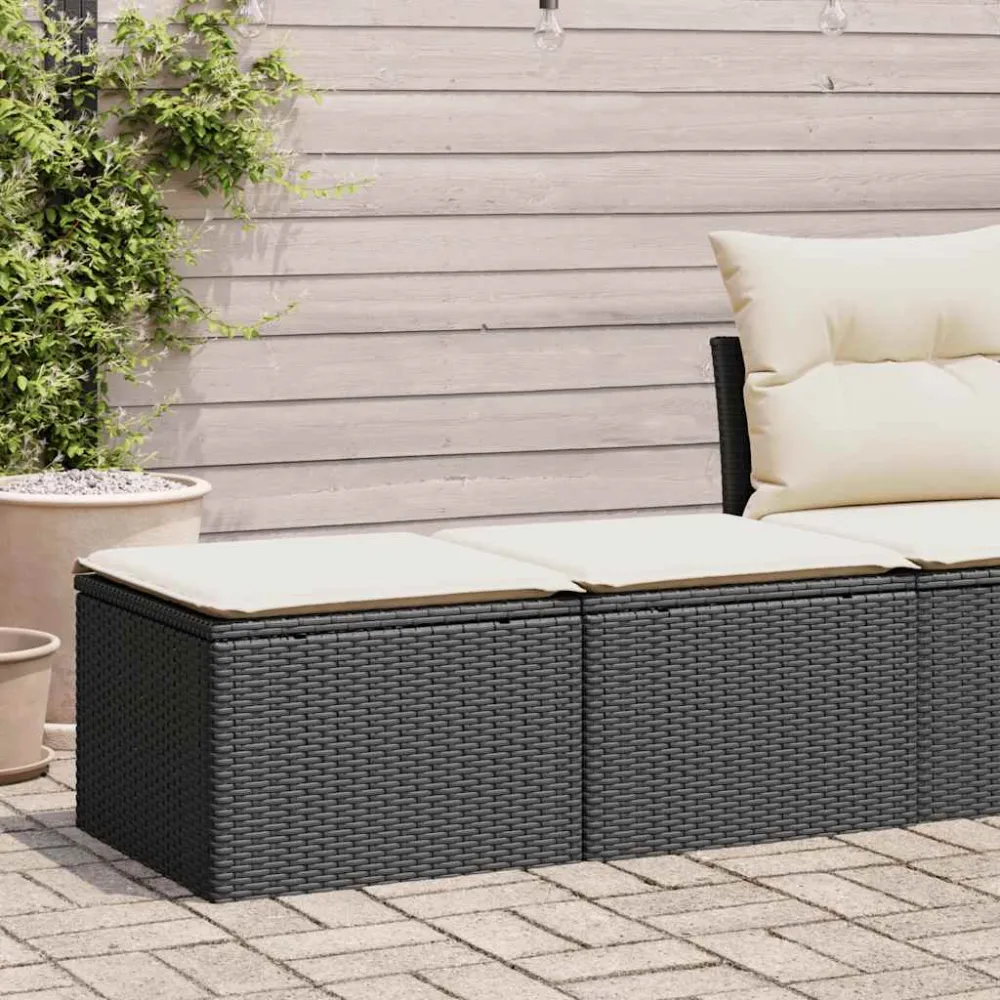 2-delige Loungeset met kussens poly rattan acacia zwart vidaXL